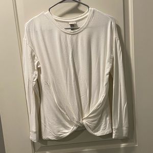 White long sleeve front knot shirt